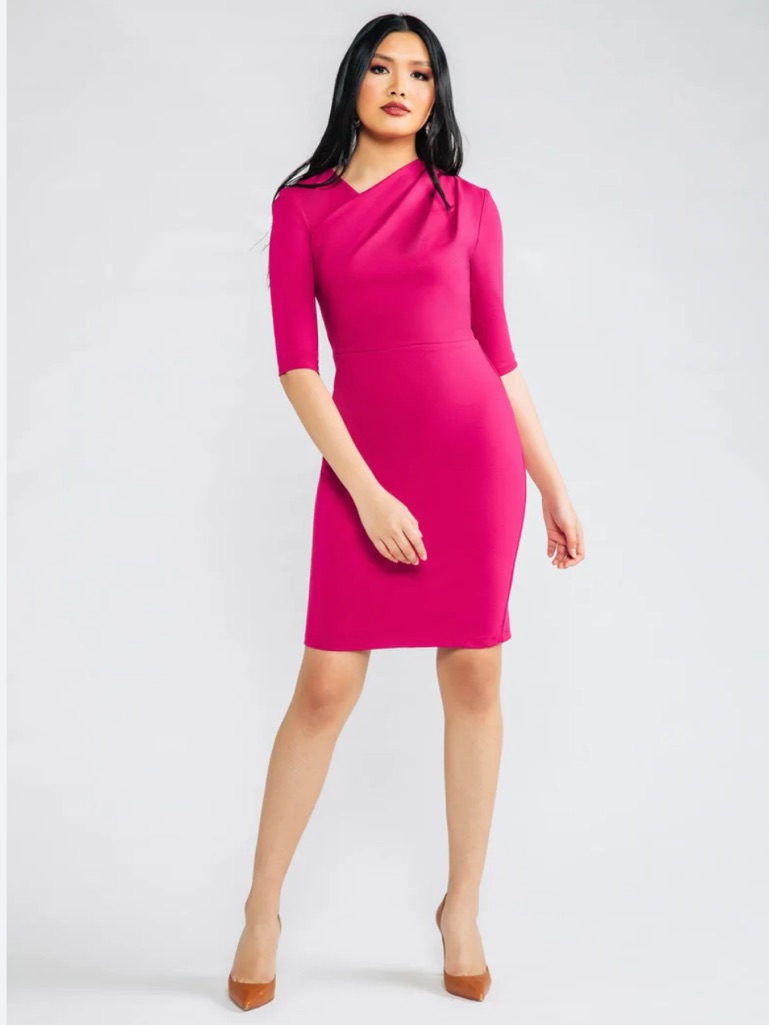 Chloe Kristyn Fuchsia Bianca Ponte Knit Half Sleeve Dress Size Xl